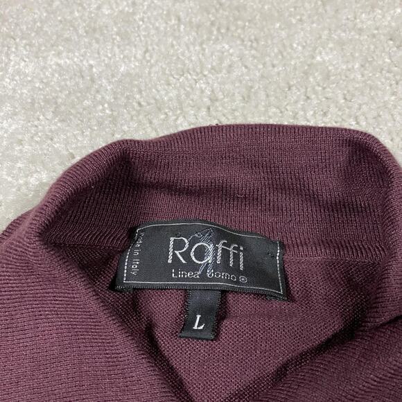 Raffi Sweater Mens L Burgundy Made Italy Cotton Modal Long Sleeve Knit Polo - Picture 2 of 8